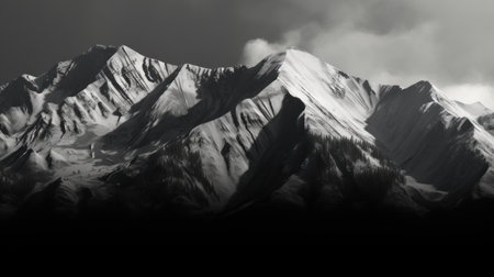 Snowy mountains of the Himalayas in Nepal in black and whiteの素材