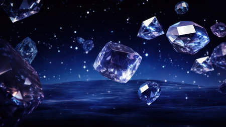 3D rendering of a crystal in space with starry background.の素材