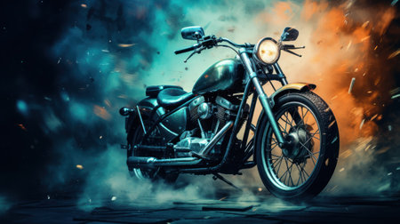 Racing motorcycle with smoke and fire. Motorcycle in smoke.の素材