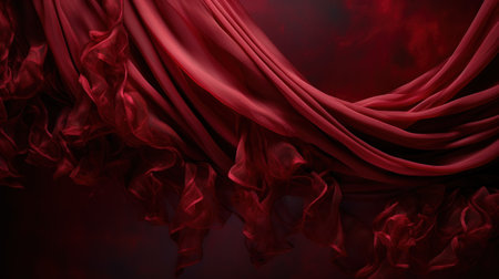Red silk drapery on a black background. 3d renderingの素材