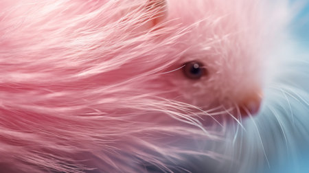 close-up shot of a white hamster with pink fur.の素材