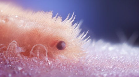 3d render of worm on a pink background with water dropletsの素材