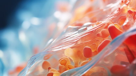 Close-up of plastic bag with blood cells. 3d renderingの素材