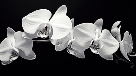White orchid on a black background. Close-up. Studio photography.の素材