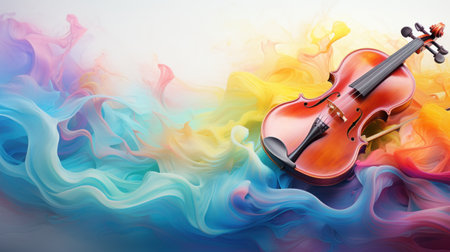 violin on colorful watercolor background with copy space for your textの素材