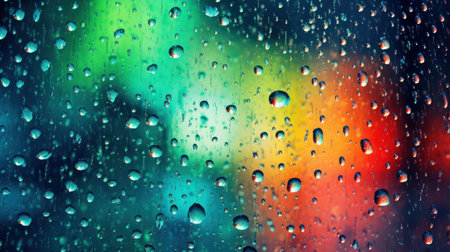 raindrops on the window glass, close-up, colorful backgroundの素材