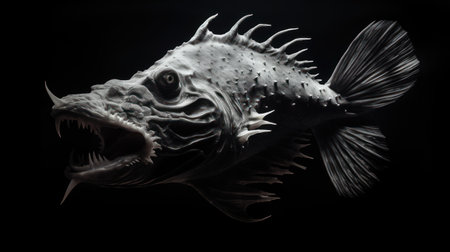 Close-up of a big fish on a black background, studio shotの素材
