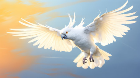 White Cockatoo bird flying in the sky. 3d renderの素材