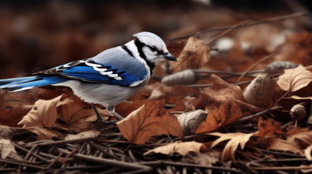 Blue Jay (Cyanistes caeruleus) in the autumn forestの素材