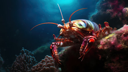 Lobster on coral reef in the deep sea. 3d renderingの素材