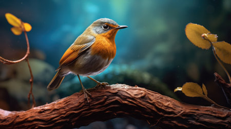 European robin (Erithacus rubecula) sitting on a branchの素材