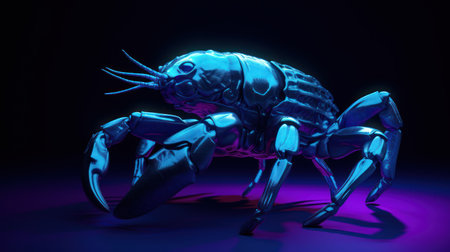 3d rendering of a blue crayfish on a black backgroundの素材