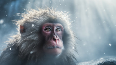 Japanese macaque (Macaca fuscata) in the snowの素材