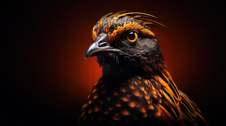 Closeup portrait of a beautiful black grouse bird with orange eyesの素材