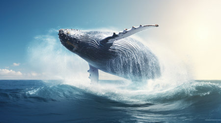 Humpback whale in the ocean. 3D rendered illustration.の素材