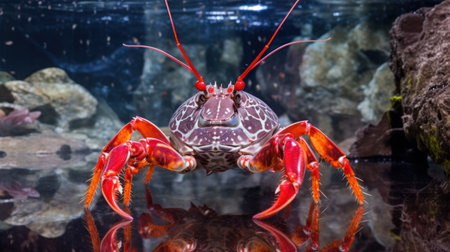 Red crayfish in the aquarium. Underwater world. Aquarium.の素材
