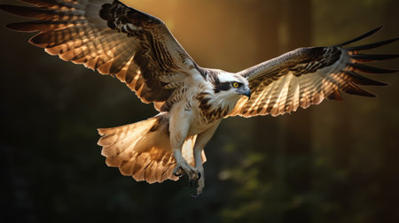 Osprey flying in the morning light. Wildlife scene from nature.の素材