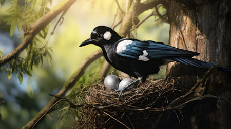 Eurasian magpie (Pica pica) in the nestの素材