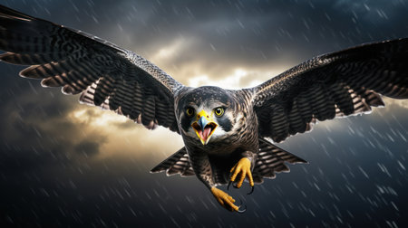 Peregrine falcon in the rain - 3d renderの素材
