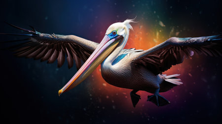 Pelican on a background of the night sky. 3d renderingの素材