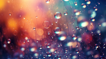 Water drops on the grass with bokeh background. Shallow depth of fieldの素材