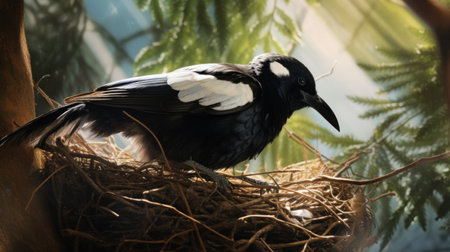 Crested Crow (Corvus corvus) in a nestの素材