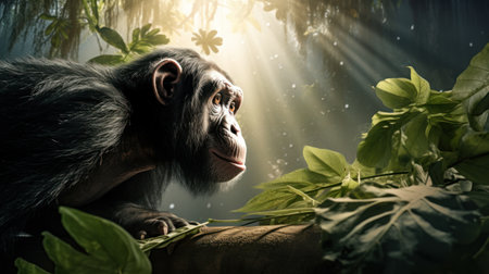 Chimpanzee in the rainforest. Wildlife scene from nature.の素材