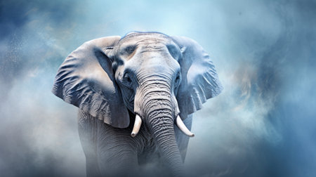 Elephant on the background of the sky with clouds. Wild animal.の素材