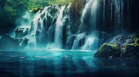 Beautiful waterfall in deep forest at summer season. Natural background.の素材