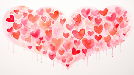 Watercolor hearts on white background. Valentines day background. Vector illustration.の素材