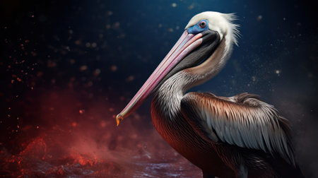 Pelican on a dark background with smoke. 3d renderingの素材