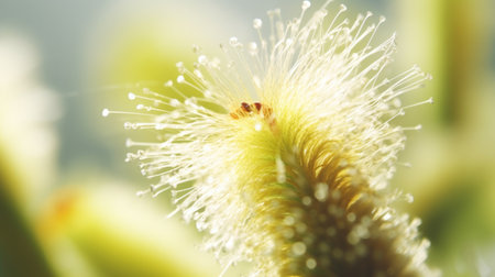 Macro photo of a grass flower with dew drops on itの素材