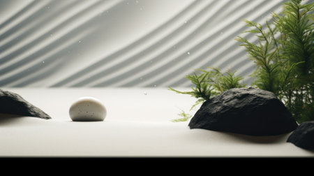 3d illustration of a zen garden with stones and plants.の素材