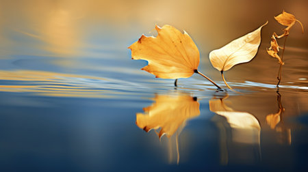 Autumn leaves reflected in the water with copy space for your textの素材