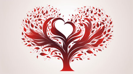 Abstract heart tree with red leaves. Valentine's Day. Vector illustration.の素材