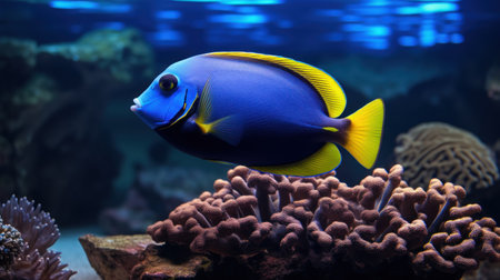 Tropical fish swimming in a saltwater aquarium. Underwater world.の素材