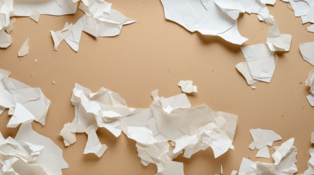 crumpled paper on a beige background with space for textの素材