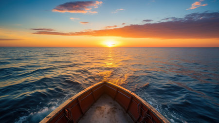 Boat in the sea at sunset. Beautiful seascape.の素材