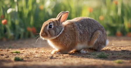 Cute little rabbit sitting in the grass on a sunny day.の素材