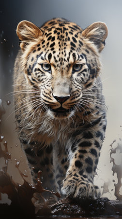 Amur leopard (Panthera pardus) in the rainの素材