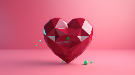 Red heart on a pink background. 3d rendering, 3d illustration.の素材
