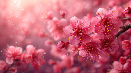 Beautiful blooming pink sakura flowers on blurred nature background.の素材