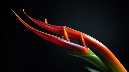 Strelitzia reginae flower on a black background.の素材