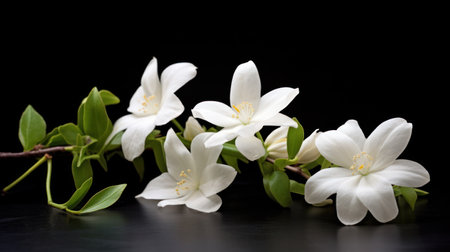 White jasmine flowers on a black background. Studio shot.の素材