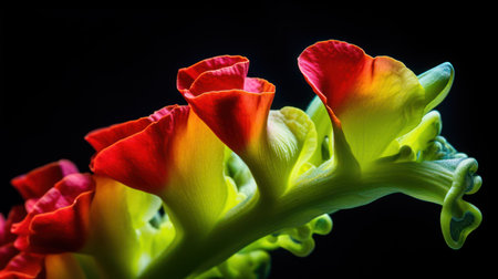 Colorful freesia flower on black background, close up.の素材