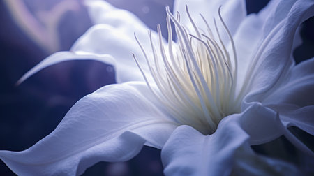 Beautiful white clematis flower close-up. Soft focusの素材