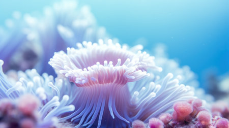 Sea anemone on coral reef in blue toned image.の素材