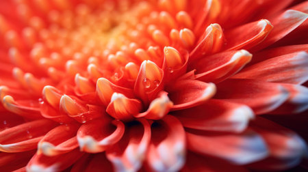 Close up of red chrysanthemum flower with water dropsの素材