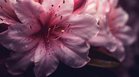 Beautiful pink rhododendron flower close-up. Selective focus.の素材