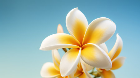 frangipani flower on blue sky background, soft focus.の素材